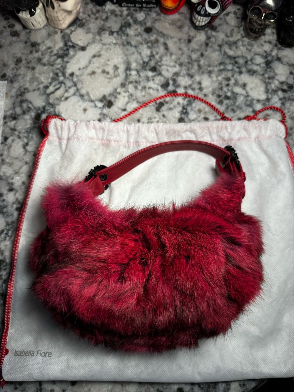 Vintage Isabella Fiore Y2K Rabbit Fur Rhinestone Mini Bag - Picture 3 of 9